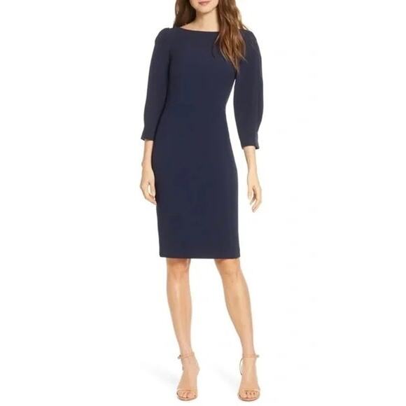 Eliza J Dresses & Skirts - ELIZA J Sheath Dress SIZE 12 Dark Blue with 3/4 Sleeves  Knee Length 3/4 Sleeves